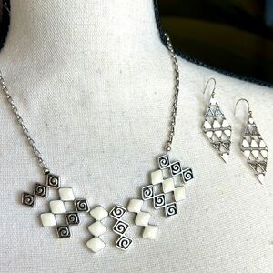 Brighton Lanakai Necklace & Earrings Set Silver Plated White Enamel 18”